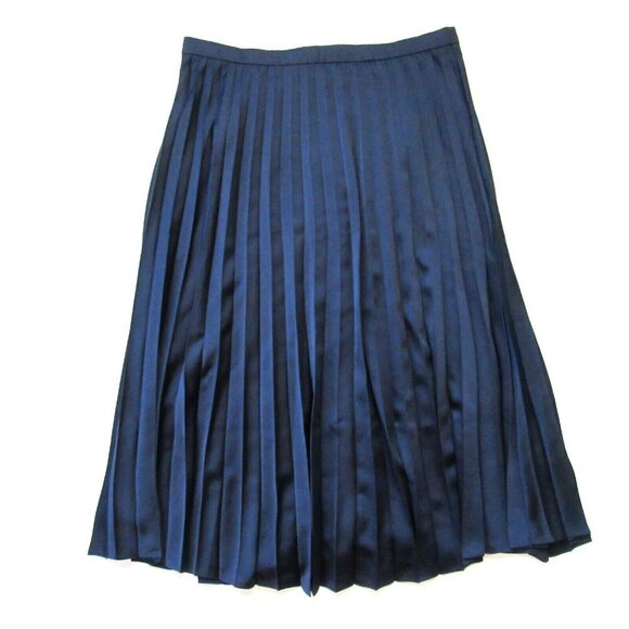 NWT J.Crew Tall Pleated Midi in Navy Blue Satin A-line Flared Skirt 6T $98